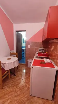 a kitchen with a stove and a table in it at Pravo mjesto za odmor in Bar