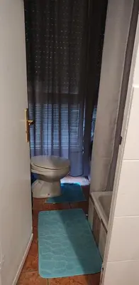 a bathroom with a toilet and a bath tub at Apartment Centar in Podgorica