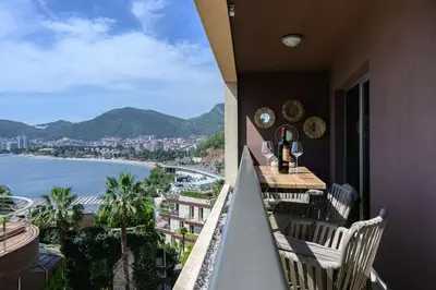 a balcony with a view of the ocean at Budva Harmonia in Boreti