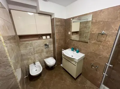 a bathroom with a sink and a toilet and a shower at Budva Harmonia in Boreti
