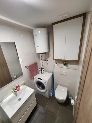 a small bathroom with a toilet and a sink at Master apartment Podgorica in Podgorica