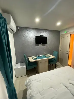 a room with a bed and a table and a tv at Apartments Zejak in Mitrovići