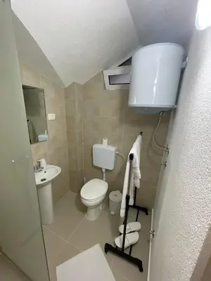 a small bathroom with a toilet and a sink at Apartments Zejak in Mitrovići