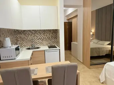 a kitchen with a sink and a bed in a room at Viola Di Mare Apartments in Budva