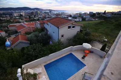 an aerial view of a house with a swimming pool at Lemon Villa in Bar