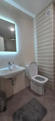 a bathroom with a toilet and a sink at Zoya Apartment in Podgorica