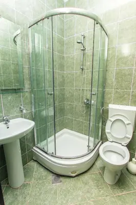a bathroom with a shower and a toilet and a sink at Holiday Home Siesta in Dobra Voda