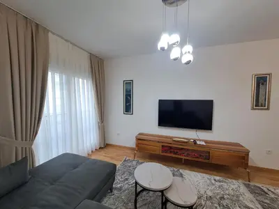 a living room with a couch and a flat screen tv at Apartman Podgorica Vlado 1 in Podgorica