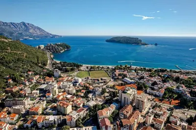 an aerial view of a city and the ocean at Status-M Apartments Nexsan1 in Budva