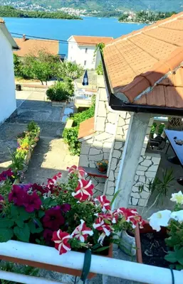 a garden of flowers on the balcony of a house at INO Apartments in Tivat