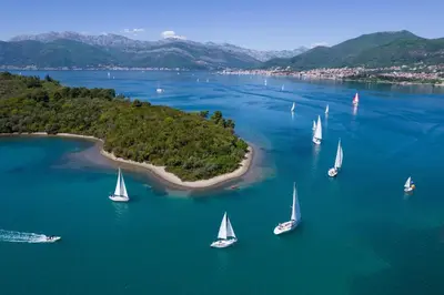 a group of sailboats in a large body of water at INO Apartments in Tivat