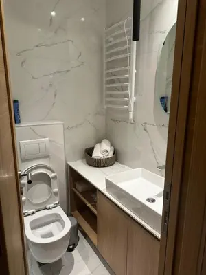 a bathroom with a toilet and a sink at Avio Apartments in Podgorica