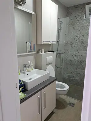 a bathroom with a sink and a toilet and a shower at Kali in Budva