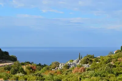 a view of a hill with trees and a blue sky at Apartments Nahla in Bar