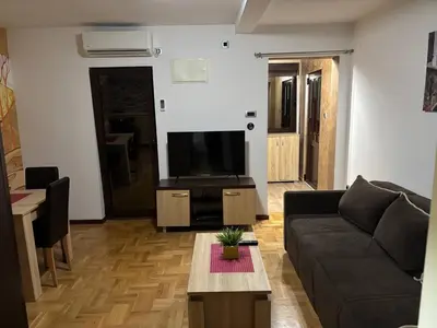 a living room with a couch and a flat screen tv at Apartment Laura in Budva