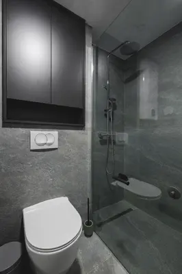 a bathroom with a toilet and a glass shower at Moon apartment 1 in Podgorica