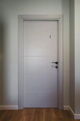 an open white door in a room with wooden floors at Moon apartment 1 in Podgorica