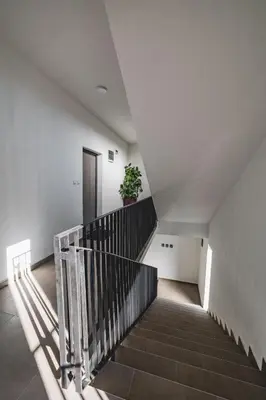 a staircase with a potted plant in a building at Moon apartment 1 in Podgorica