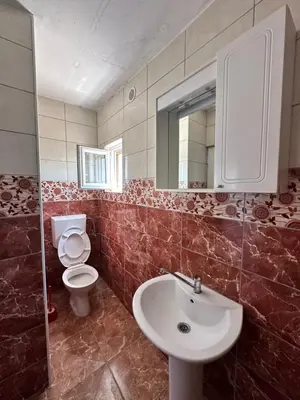 a bathroom with a sink and a toilet and a mirror at Heaven Apartments in Ulcinj