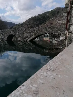 a stone bridge over a body of water at Rooms Milena in Rijeka Crnojevića