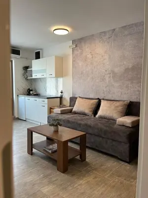 a living room with a couch and a coffee table at Apartman MIO in Pržice