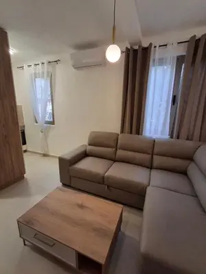 a living room with a couch and a coffee table at Tims apartment in Mrčevac