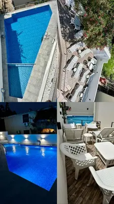 a collage of three pictures of a swimming pool at Dilan apartments by the sea in Bar