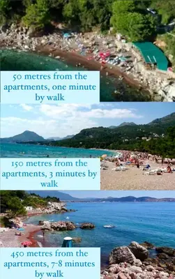 three pictures of a beach with the words at Dilan apartments by the sea in Bar
