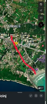 a map of a city with a red line at Emel Apartman in Ulcinj
