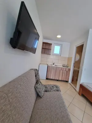 a living room with a couch and a flat screen tv at Apartman-Studio Matanović- Save Kovačevića in Sutomore