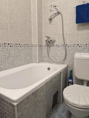 a bathroom with a bath tub and a toilet at Diva Residence in Budva