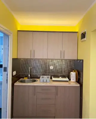 a kitchen with a sink and a counter top at Fenix Apartmani Dubrava in Dobra Voda