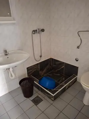 a bathroom with a shower and a toilet and a sink at Adriatica 1 in Sutomore
