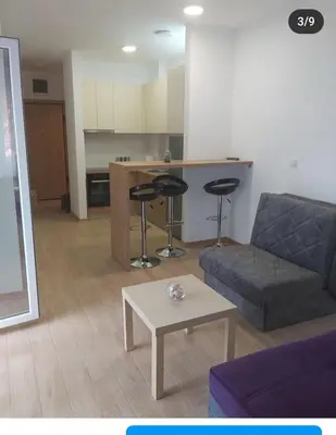 a living room with a couch and a table at Studio in Budva
