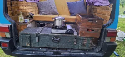 a back end of a truck with a blender on top at Camper t4 in Danilovgrad