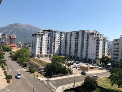 an aerial view of a city with tall buildings at Apartment Marina in Bar