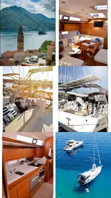 a collage of four pictures of boats in the water at Yacht Hotel Kotor Marina in Kotor