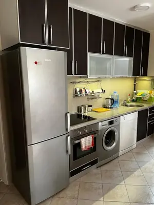 a kitchen with a stainless steel refrigerator and a dishwasher at Apartment Tea in Cetinje