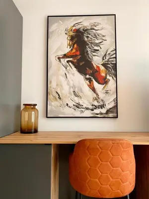 a painting of a woman on a wall at Апартаменты Hygge in Dobra Voda