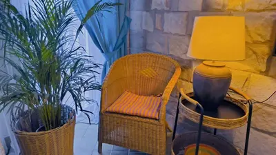 a lamp sitting next to a chair and plants at Apartament - Lisa in Budva