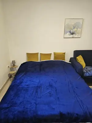 a large blue bed in a room with a couch at Studio Apartment Blue Dream in Kotor