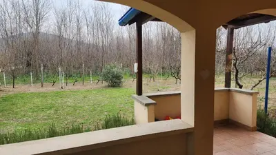 a room with a window with a view of a field at Lush Garden Villa Close to Airport with Hi-Speed Wifi in Podgorica