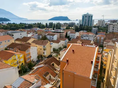 an aerial view of a city with buildings at Luča Apartments in Budva