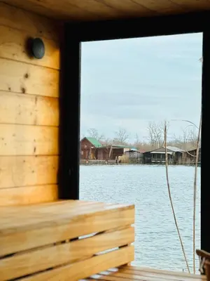 a window view of a lake from a boat at Villa Ana in Ulcinj
