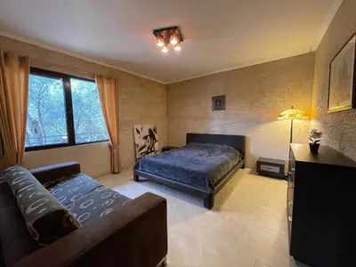 a bedroom with a bed and a couch at Apartments Villa St. Bar in Bar