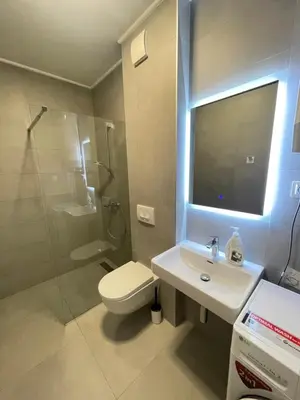 a bathroom with a toilet and a sink and a shower at Apartman Ognjen in Bar