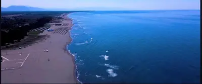 an aerial view of a beach and the ocean at Apartment D&A in Ulcinj
