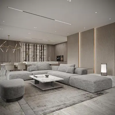 a living room with two couches and a table at Dukley villas in Budva