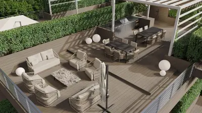 an overhead view of a patio with chairs and a table at Dukley villas in Budva