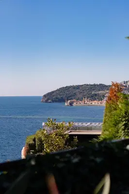 a view of a large body of water with a bridge at Dukley villas in Budva